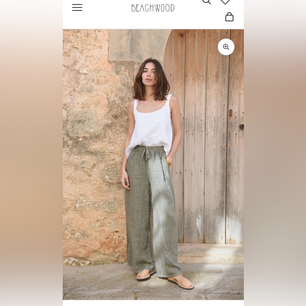 Beachwood Isla Linen Pants in Fern, size M/L